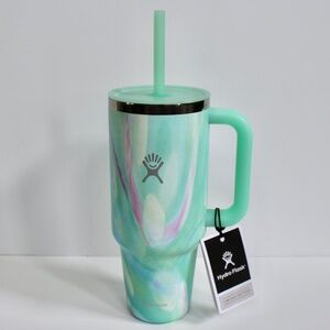 Hydro Flask Jelly Green Swirl Stainless Steel Travel Tumbler 40oz Straw & Handle
